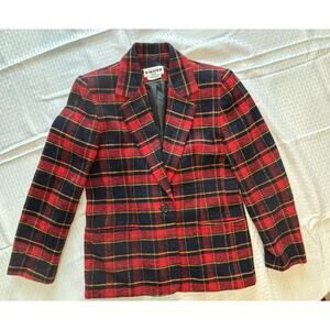 Joan Leslie Petite Vintage Women’s 8P Jacket Blazer Plaid Red Black
